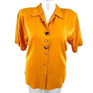 VTG NWT IMPRESSIONS CALIFORNIA GANTOS PUMPKIN ORANGE PEARL FLOWER BUTTON TOP - S